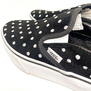 VANS Black Suede Polka Dot Classic Slip On